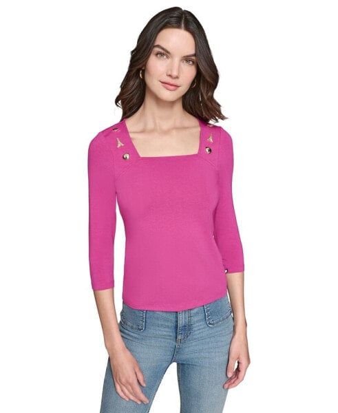 Women's Embellished Square-Neck Top, Regular & Petites