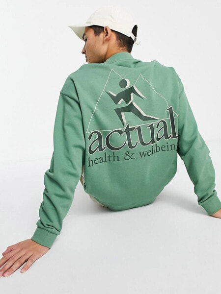 ASOS Actual oversized sweatshirt with front and back logo graphic prints in green