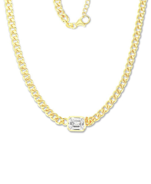 Cubic Zirconia Emerald-Cut Large Link Statement Necklace in 14k Gold-Plated Sterling Silver, 18" + 2" extender