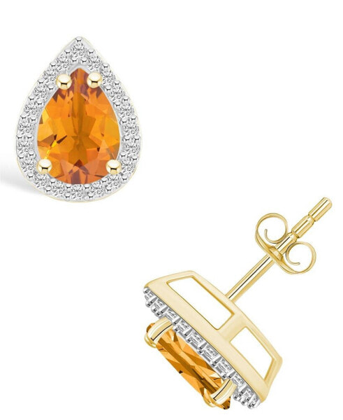 Серьги Macy's Citrine & Created Sapphire Halo Studs in Yellow Gold