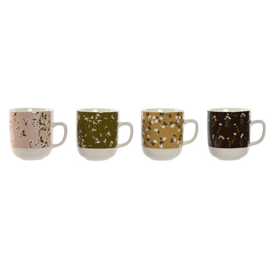 Кружка Mug DKD Home Decor Коричневый Зеленый Розовый Горчица Фарфор 380 ml (4 штук)