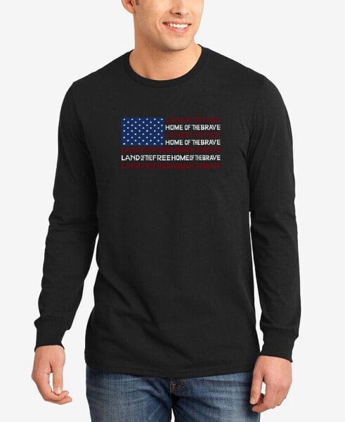 Men's Land of the Free American Flag Word Art Long Sleeves T-shirt