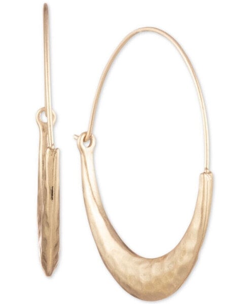 Medium Gold-Tone Hammered Wire Hoop Earrings 1-5/8"