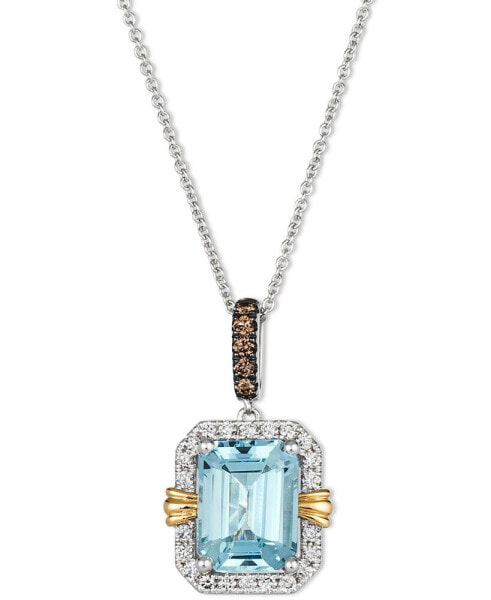 Sea Blue Aquamarine (2 ct. t.w.) & Diamond (1/4 ct. t.w.) 20" Adjustable Pendant Necklace in 14k Two-Tone Gold