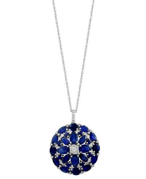 EFFY® Sapphire (8-1/3 ct. t.w.) & Diamond (3/8 ct. t.w.) Cluster 18" Pendant Necklace in 14k White Gold