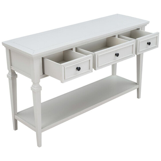 Classic Retro Style Console Table With Three Top Drawers And Open Style Bottom Shelf