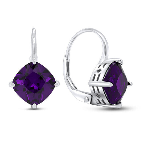 Fashion silver earrings with purple zircons EA304WAM