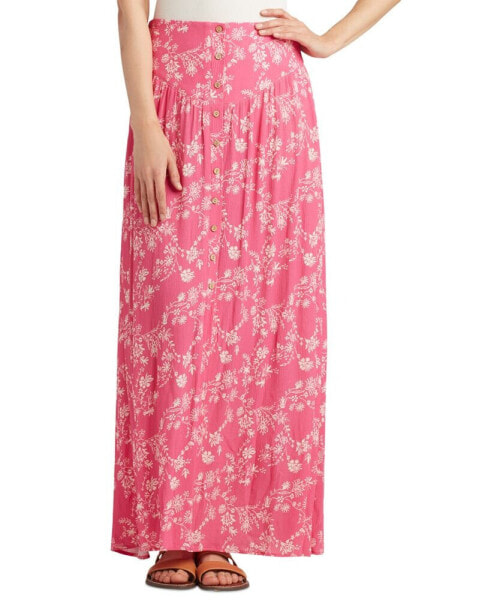 Juniors' Floral-Print Yoked Maxi Skirt