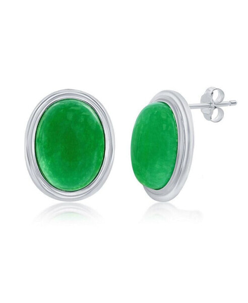 Sterling Silver 10x14mm Oval Jade Earrings