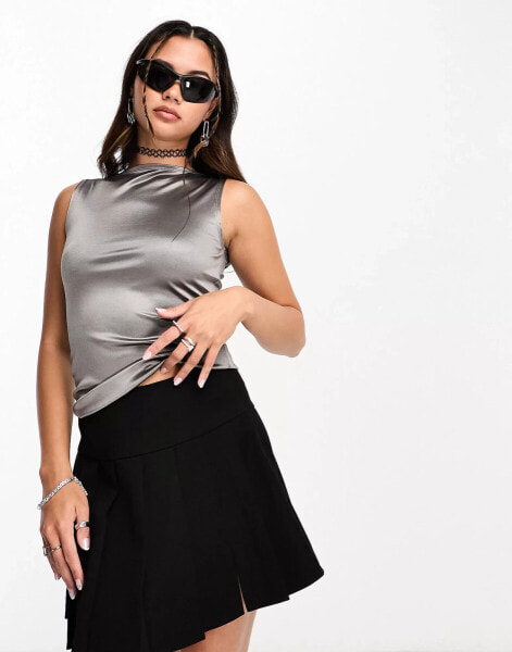 Weekday Annie metallic tank top in dark grey