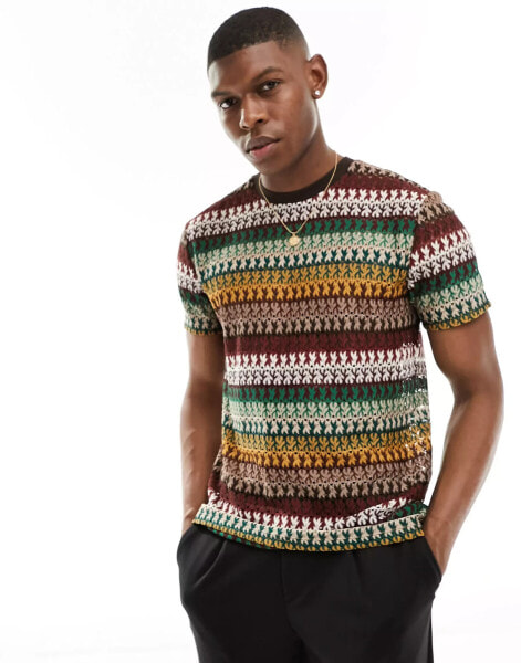 ASOS DESIGN t-shirt in multicolour crochet