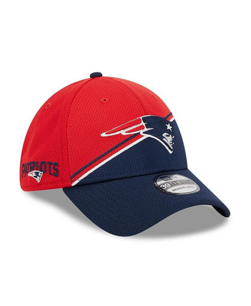 Головной убор мужской бейсболка с застежкой на липучке New England Patriots New Era 2023 Sideline 39THIRTY (красный, синий)