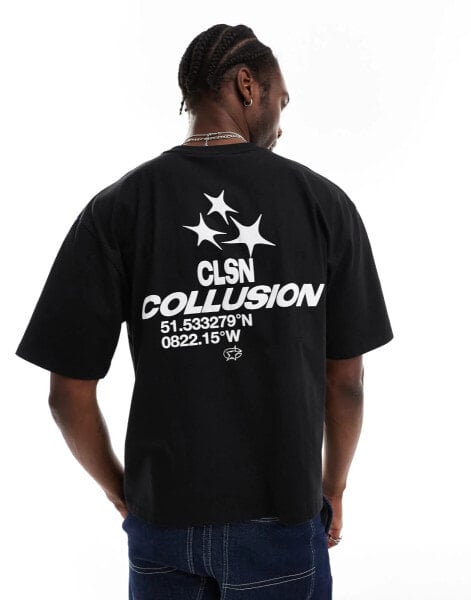 COLLUSION boxy skate fit t-shirt in black with retro puff print