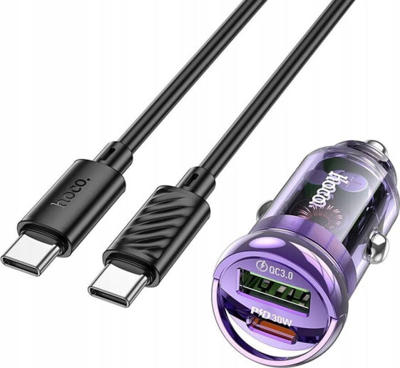 Ładowarka Hoco HOCO ładowarka samochodowa USB A + Typ C + kabel Typ C do Typ C PD QC3.0 3A 30W Z53A fioletowa