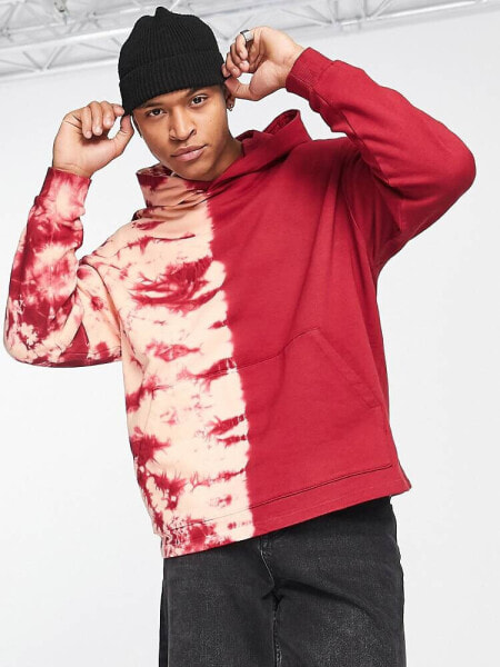 ASOS DESIGN oversized hoodie in red with placement tie dye