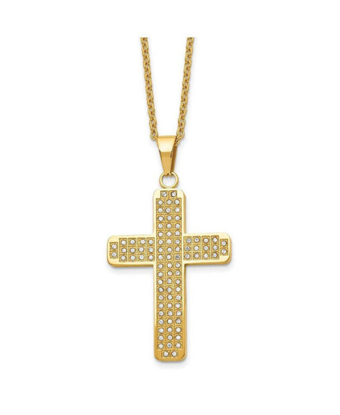 Chisel yellow IP-plated CZ Cross Pendant Cable Chain Necklace