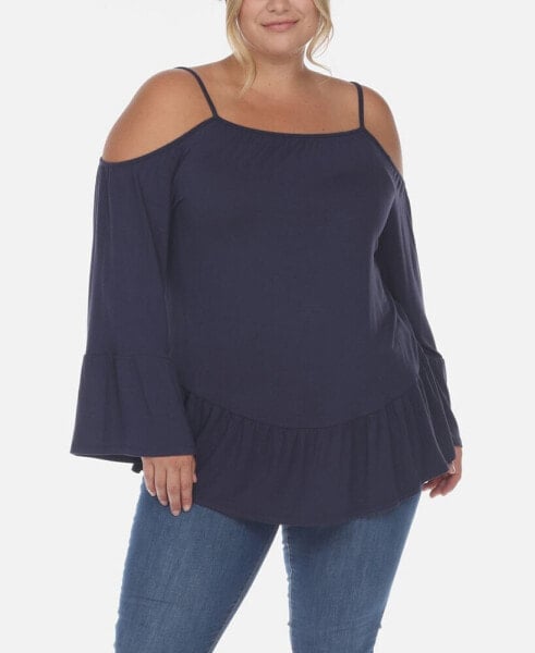 Plus Size Cold Shoulder Ruffle Sleeve Top