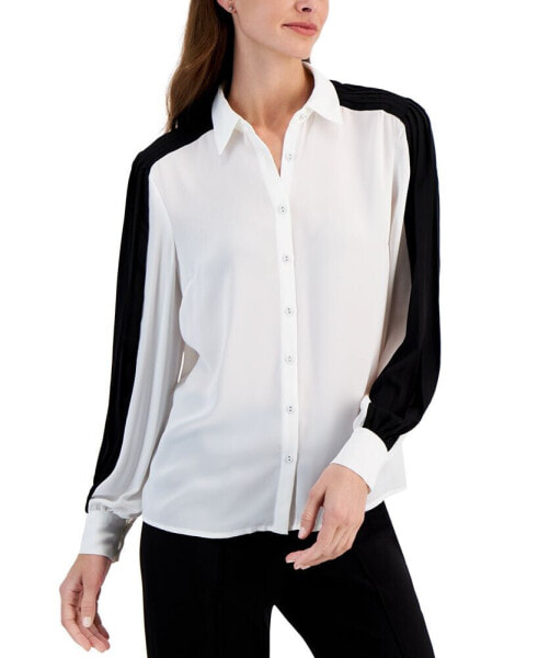 Блузка с запонками T Tahari женская с цветными блоками и рукавами на запах