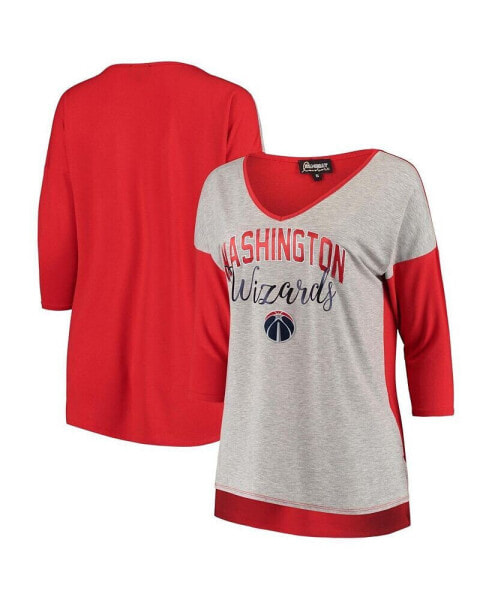 Women's Heathered Gray Washington Wizards In It To Win It V-Neck 3/4-Sleeve T-shirt