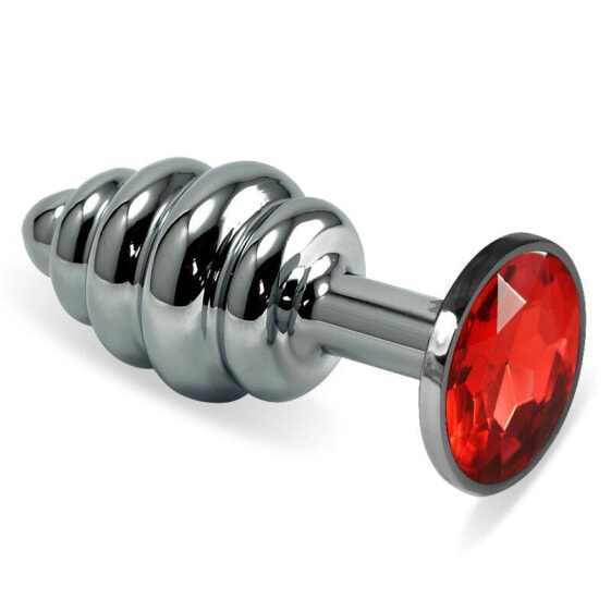 Анальная пробка с шипами LOVETOY Spiral Butt Plug Rosebud с красным драгоценным камнем