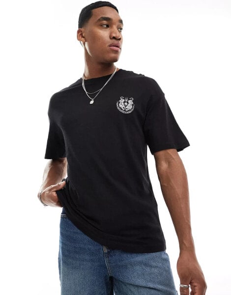 Jack & Jones oversized t-shirt with tiger back print in black