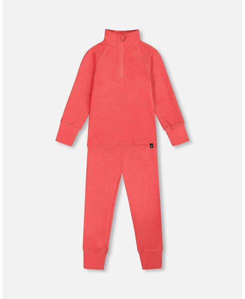 Big Girls Two Piece Thermal Underwear Set Coral