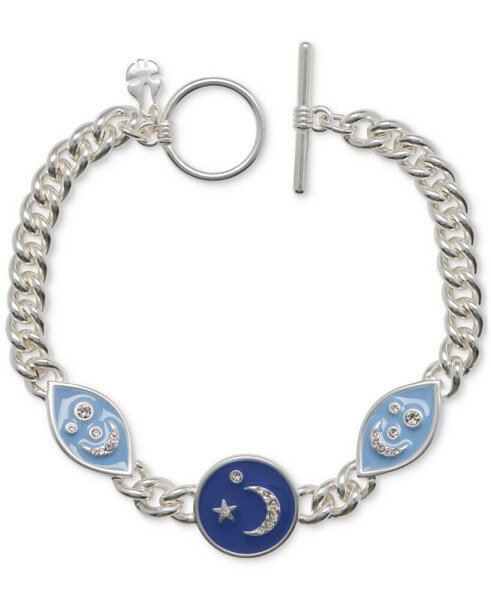 Silver-Tone Pavé Color Celestial Charm Link Bracelet