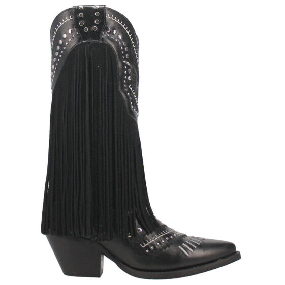 Dingo Gypsy Embroidery Studded Fringe Snip Toe Cowboy Womens Black Casual Boots