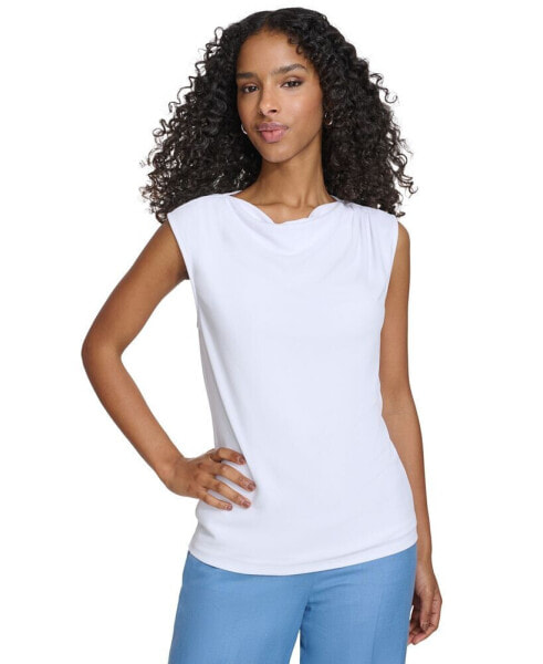 Women's Solid Cowlneck Sleeveless Blouse