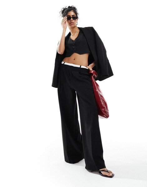 Bershka boxer waisted wide leg tailored trousers co-ord in black