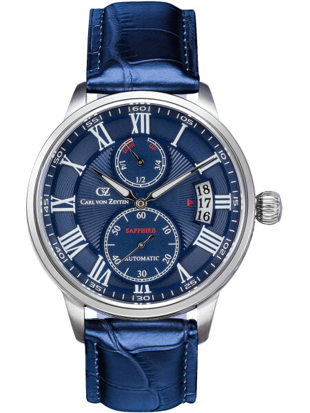 Часы наручные Carl von Zeyten CVZ0082BLS Münstertal Automatik 46мм 10ATM с синим циферблатом