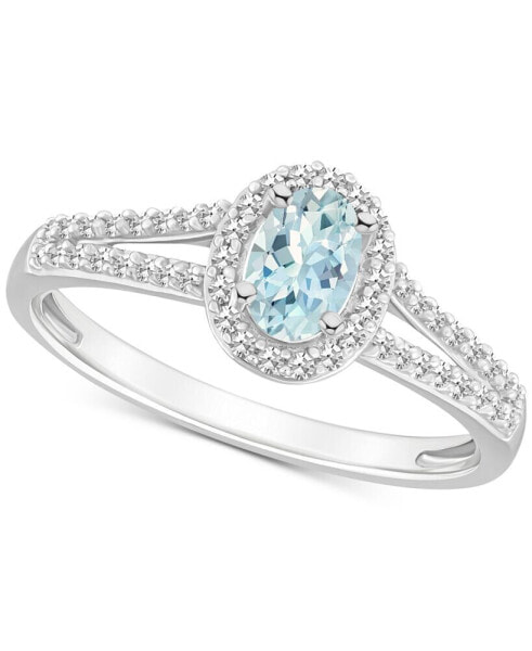 Aquamarine (2/5 ct. t.w.) & Diamond (1/4 ct. t.w.) Oval Halo Ring in Sterling Silver (Also in Opal)
