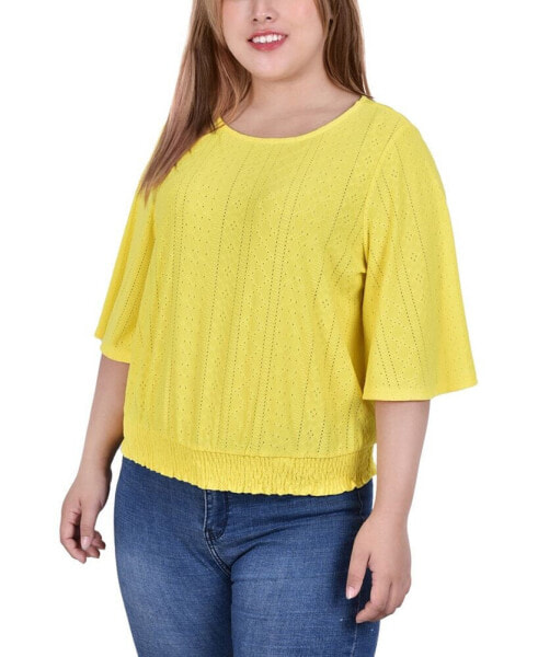 Plus Size Smocked Hem Knit Eyelet Top