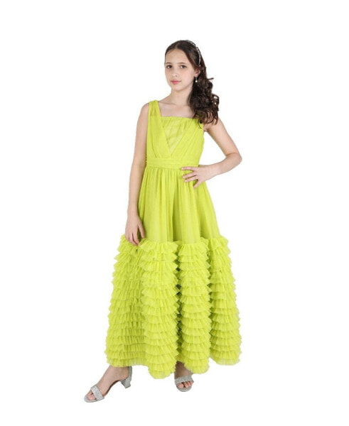 Big Girls Pleated and Tiered Maxi Gown