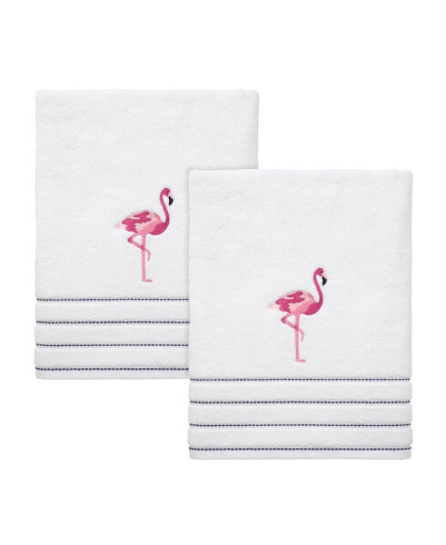 Flamingo Ticking Stripe 2-Pc. Hand Towel Set, 16" x 28"