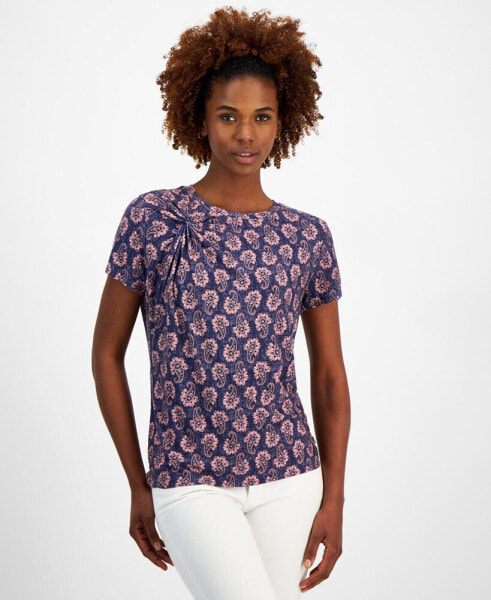 Women's Paisley Twist-Accent Crewneck T-Shirt