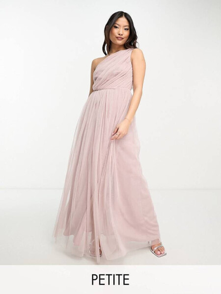 Anaya Petite Bridesmaid tulle one shoulder maxi dress in pink