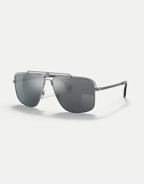 Versace ve2242 rectangle sunglasses in grey with grey mirrored lens in grey