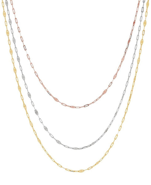 Mirror Link 18" Layered Necklace in 10k Tricolor Gold