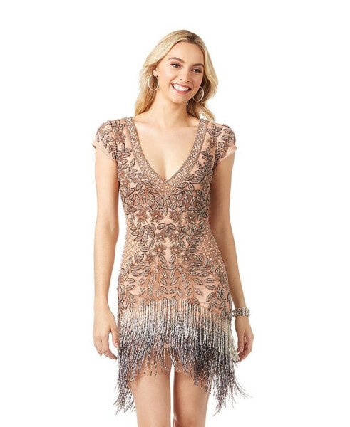 Women's Beaded Fringe Short Cocktail Dress