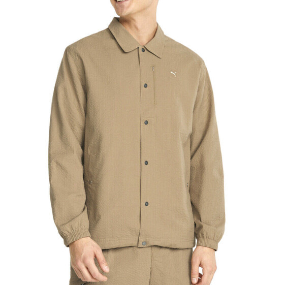 Puma Mmq Seersucker Shirt Jacket Mens Beige Casual Athletic Outerwear 533467-63