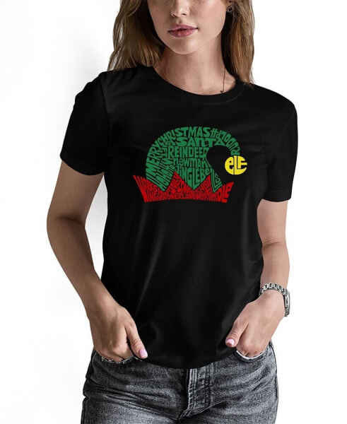 Women's Christmas Elf Hat Word Art Short Sleeve T-shirt