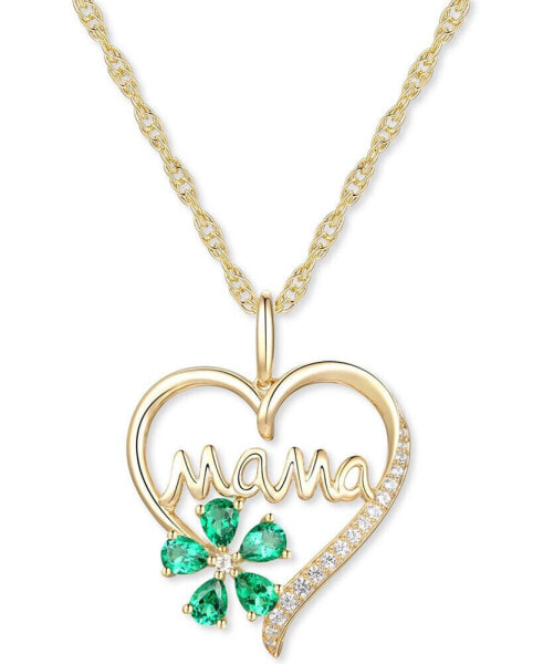Macy's lab-Grown Emerald (5/8 ct. t.w.) & Lab-Grown White Sapphire (1/10 ct. t.w.) Mama 18" Pendant Necklace in 10k Gold