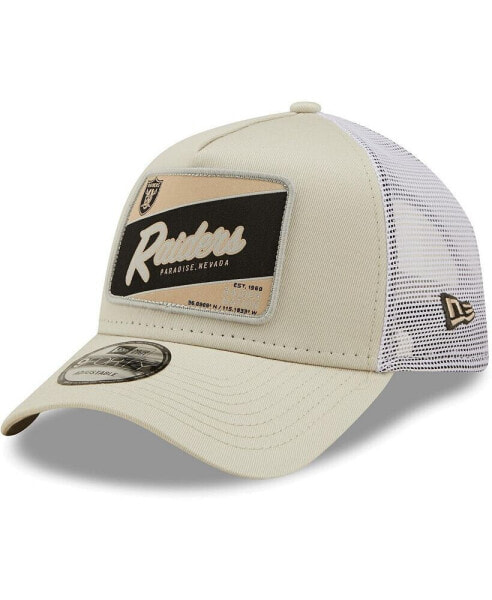 Бейсболка New Era для мужчин Las Vegas Raiders Happy Camper Khaki, White A-Frame Trucker 9FORTY Snapback Hat