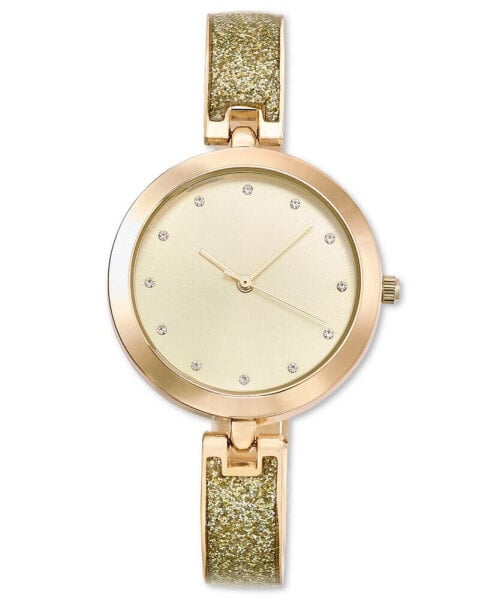 Women's Gold-Tone Glitter Half Bangle Bracelet Watch 34mm, Created for Macy's