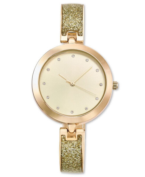 Women's Gold-Tone Glitter Half Bangle Bracelet Watch 34mm, Created for Macy's