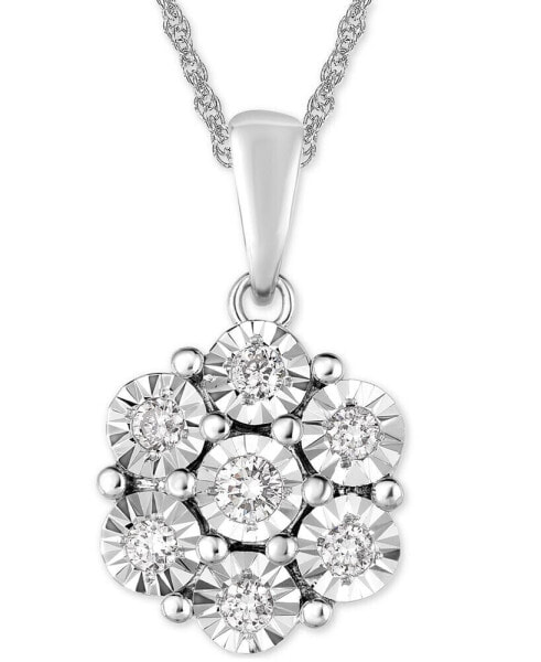 Macy's diamond Miracle Plate Floral Cluster 18" Pendant Necklace (1/4 ct. t.w.) in Sterling Silver