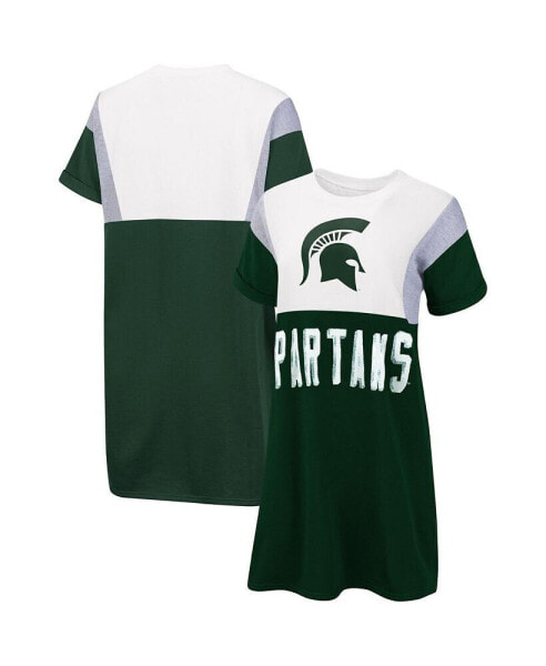 Women's Green and White Michigan State Spartans 3rd Down Short Sleeve T-shirt Dress