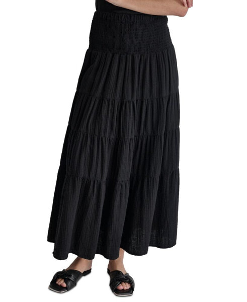 Women's Cotton Smocked-Waist Tiered Maxi Skirt