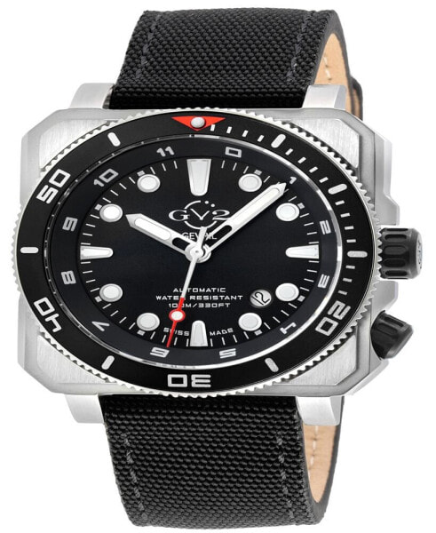 Men's Xo Submarine Swiss Automatic Black Canvas Strap Watch 44mm